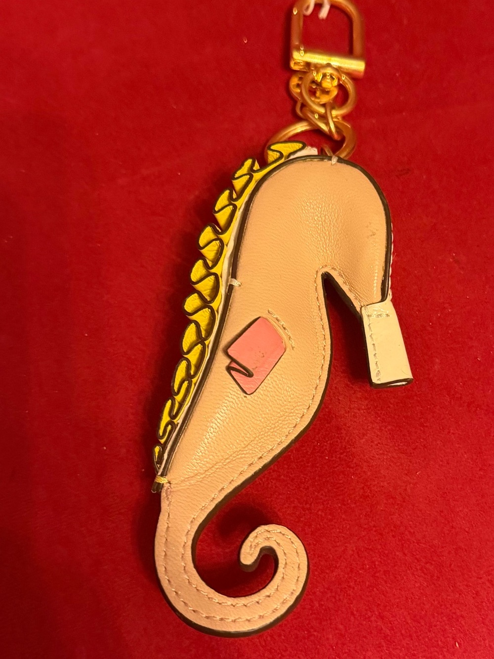 Designer Pink Leather Seahorse Key Charm